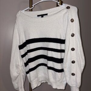 White House Black Market Black and White Button-Accent Sweater
